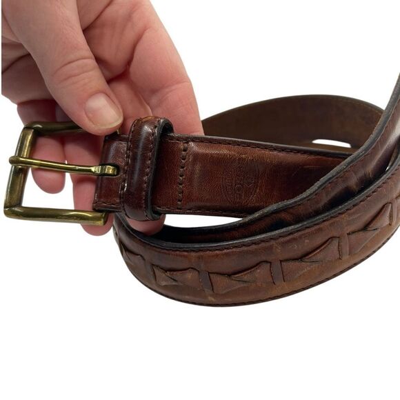 Vintage solid brass leather Fossil Twisted Braid Brown Belt Size 34 - Picture 8 of 16